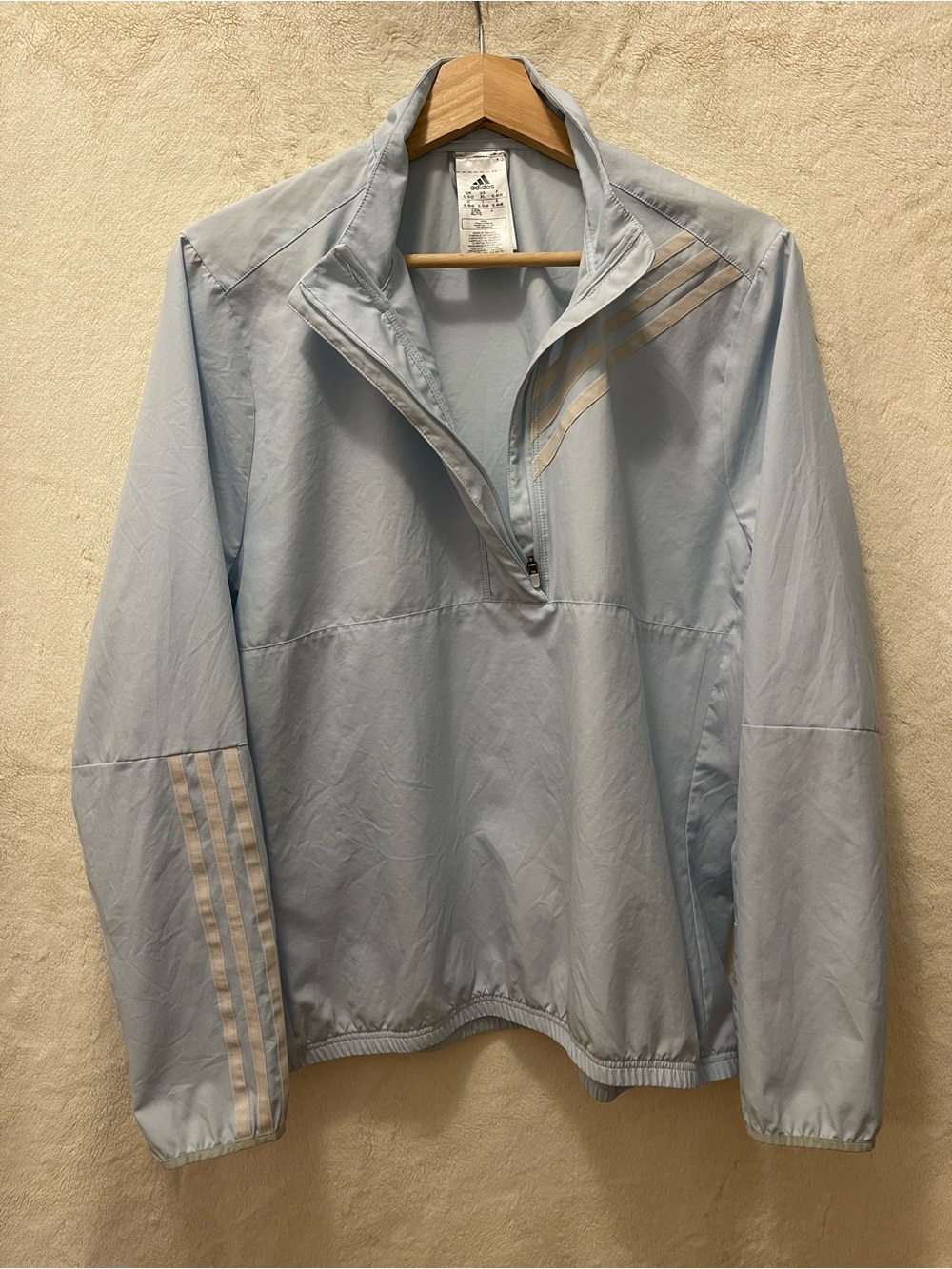 adidas Women's Pale Blue Windbreaker with White Stripe Accents - Picture 2 of 6